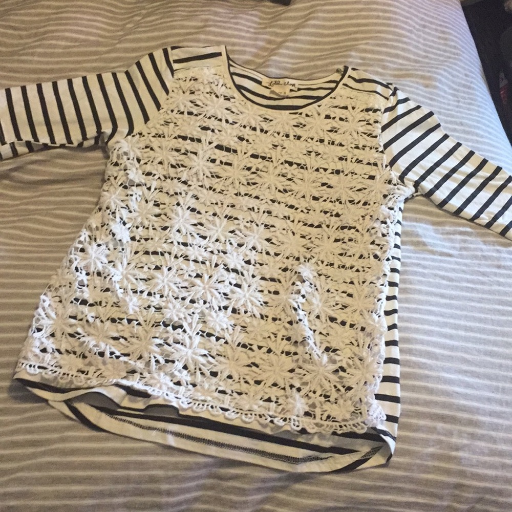 NWT Anthropologie Stripe Lace Front T-SHIRT S 🍀🍀